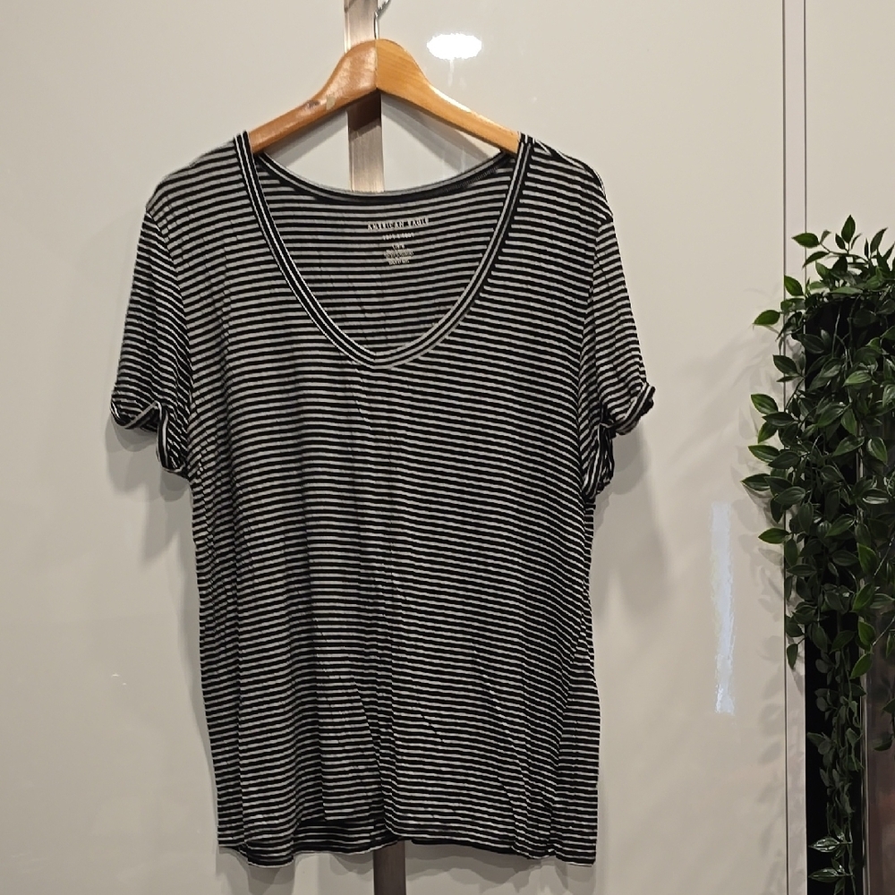 American Eagle Outfitters White and Black Striped T-Shirt